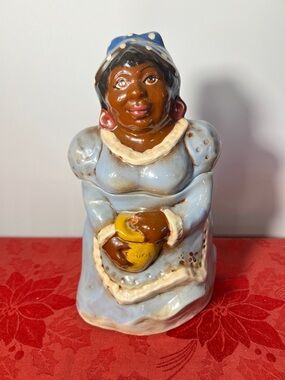 Ceramic Black Woman Figurine in Light Blue Dress